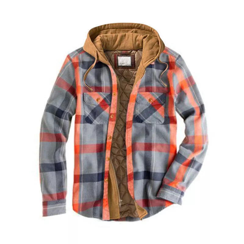 "Men's Hooded Plaid Jacket